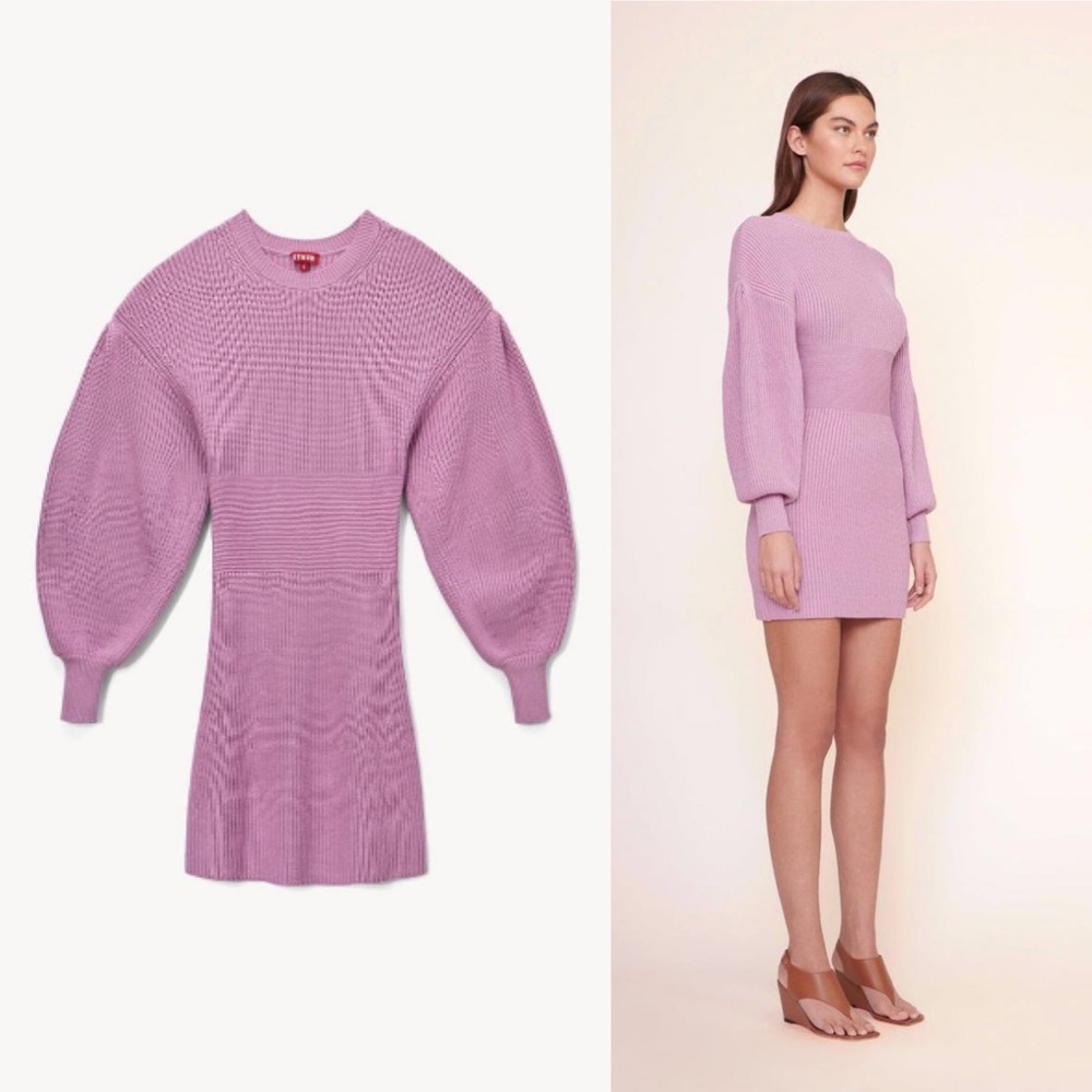 Price Firm - STAUD Merylbone Ribbed Puff-Sleeve Mini Dress